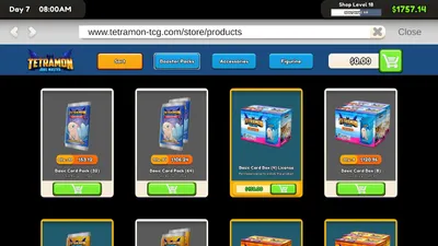Produktseite im Spiel mit kaufbaren Boosterpacks und Boxen