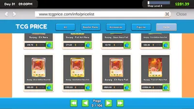 Preis-App im Spiel mit Marktwerten mehrerer Karten